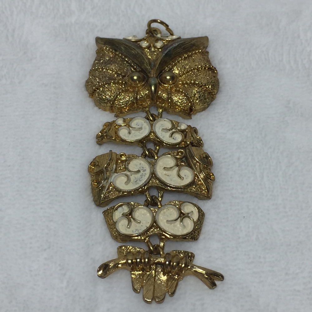 Vintage Gold‎ Tone Owl Pendant Necklace with Dangle Charm Jewelry